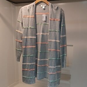 CJ Banks Gray Cardigan with Pastel Stripes